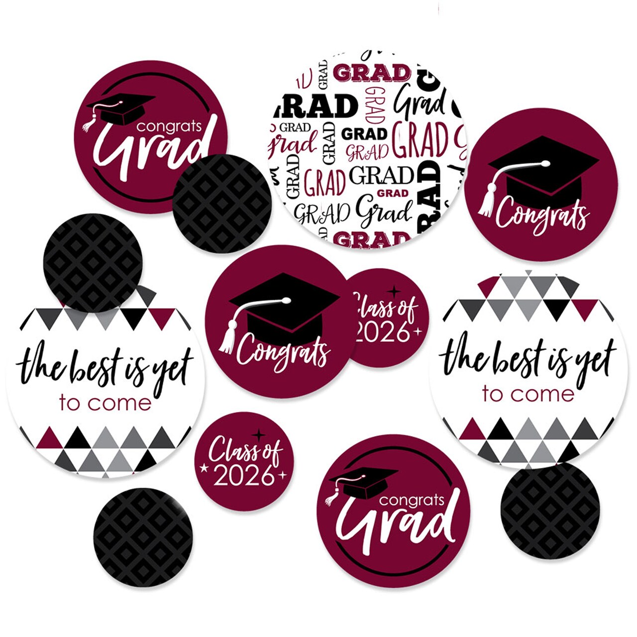 Big Dot of Happiness 2026 Maroon Graduation Party Giant Circle Confetti - Party Decorations - Large Confetti 27 Count